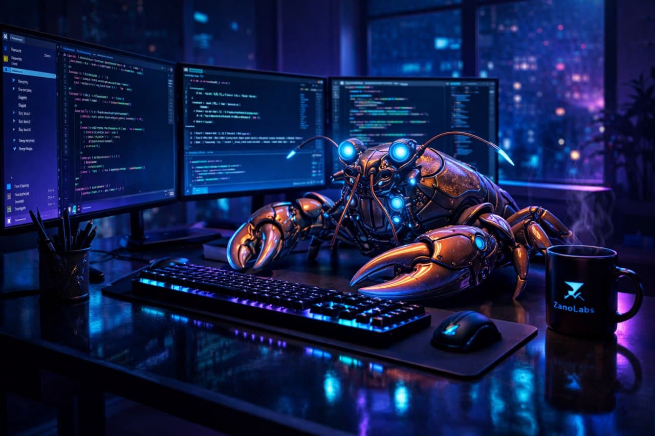 ZanoLabs mascot — lobster coder